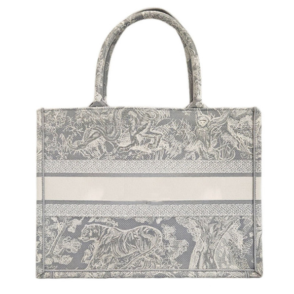 Dior White Bag Medium Grey Christian Off canvas Gray  Tote - Picture 1 of 6